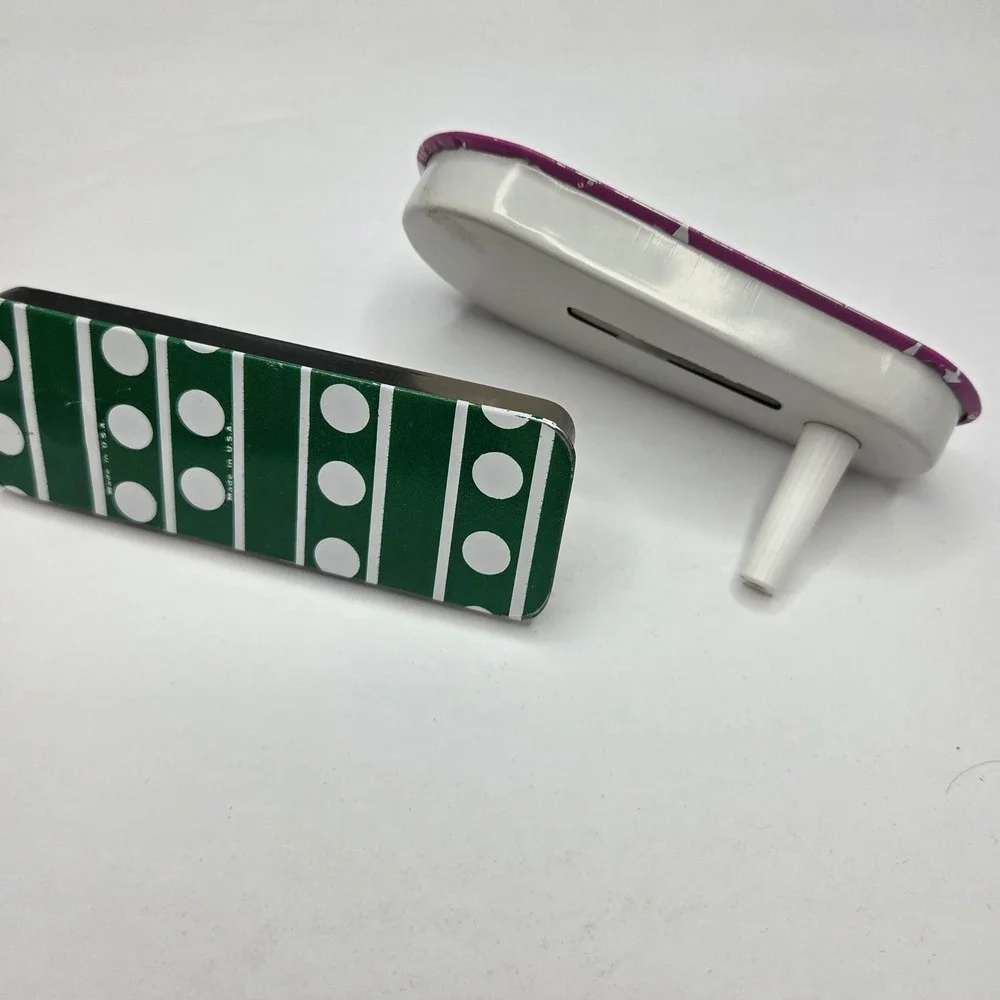 Vintage Metal Noisemaker Set Made in USA Stars Polka Dots Green Purple Retro Toy